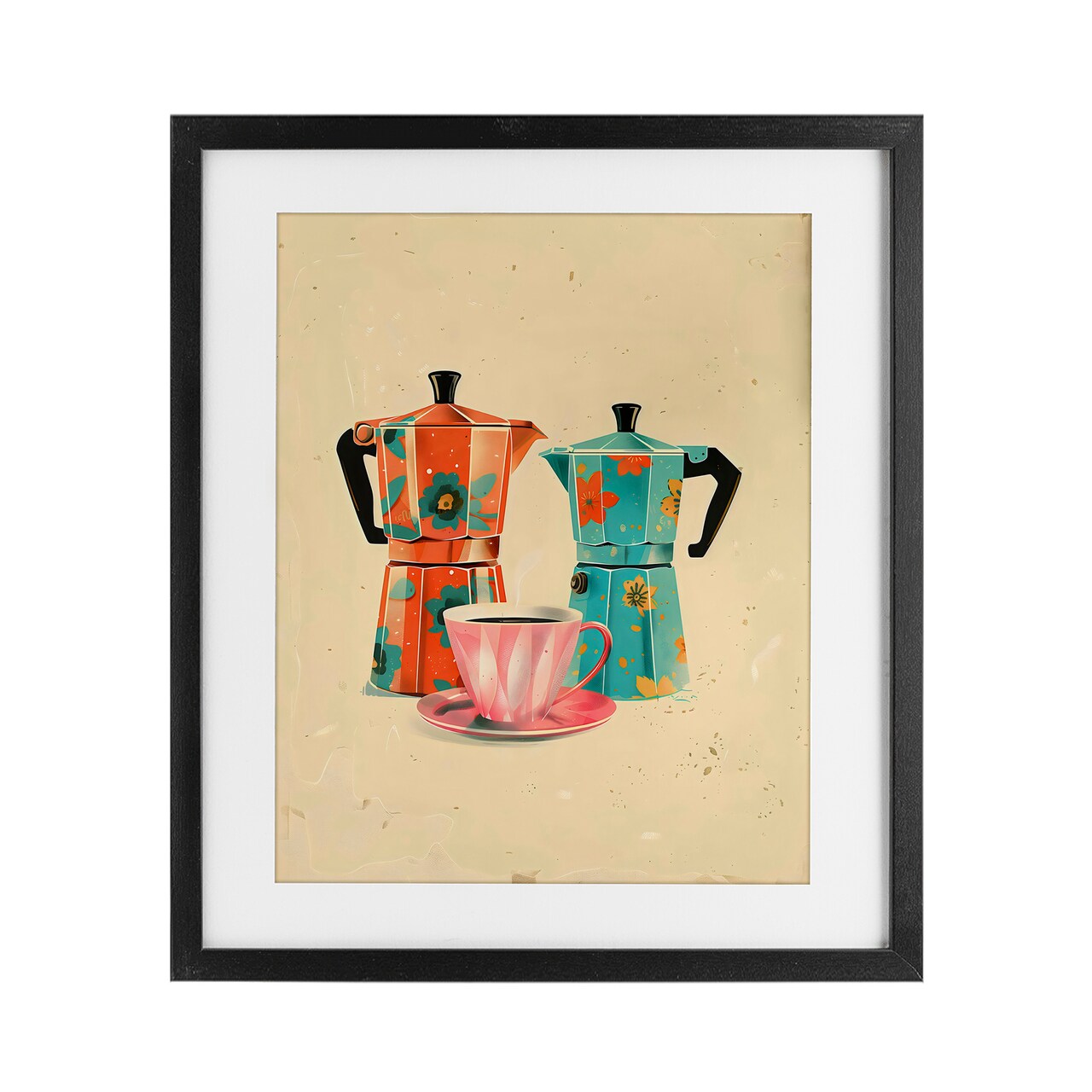 Stupell Industries Retro Morning Moka Pots Black Framed Print Under Glass, design by Arlington Prints